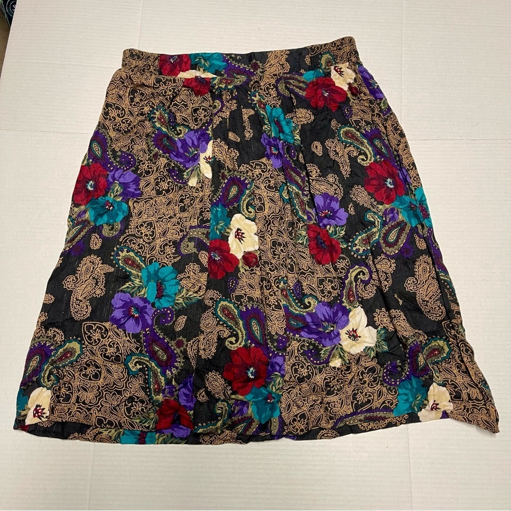 Vintage Modiano Women’s Floral Paisley Black Skirt Boho Rayon Sz 18 Made in USA